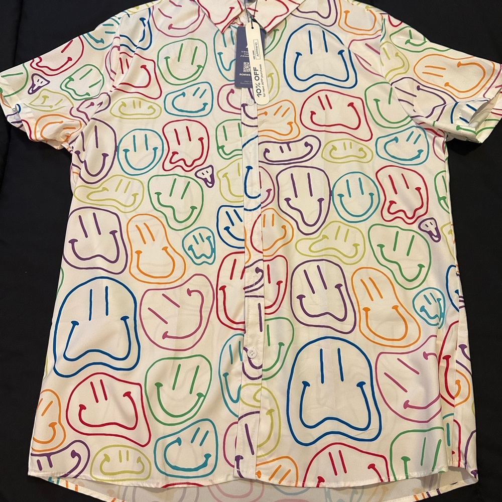 ROMWE Colorful Smiley Face Men's Shirt